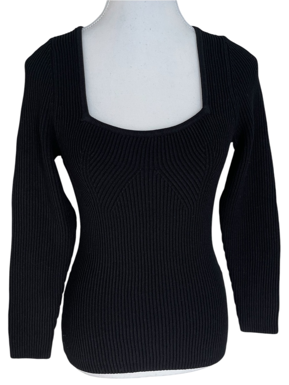 The Kooples Black Ribbed Scoop-Neck Fitted Long Sleeve Sweater Size Small NWT